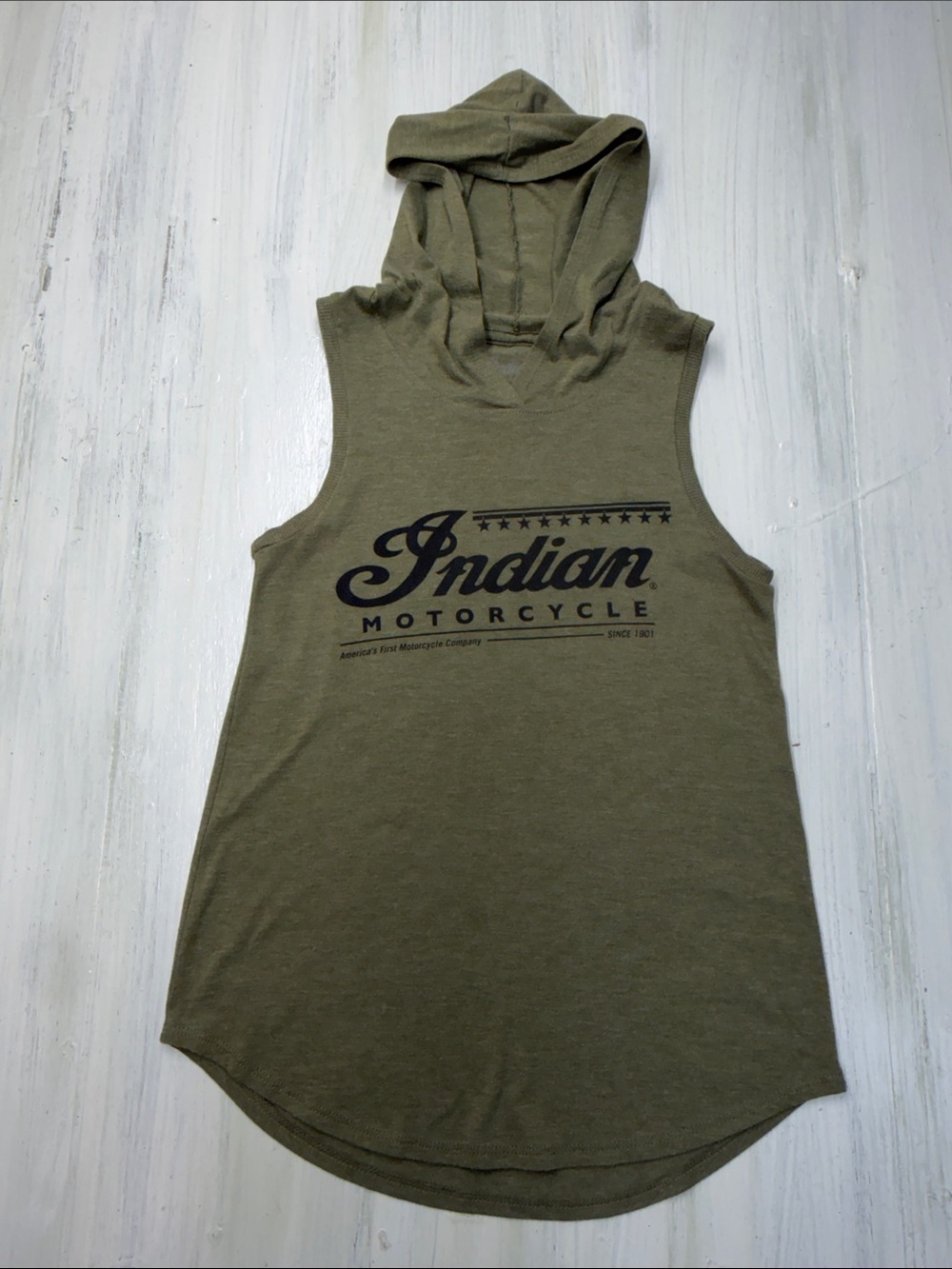 Indian Motorcycle Sturgis SD Olive Green Sleeveless Hooded Tank Sz S